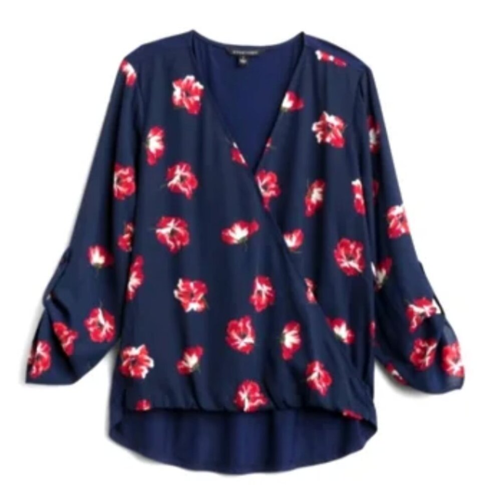 41 Hawthorn Beautiful Navy Surplice Blouse, Professional, Versatile, size Medium